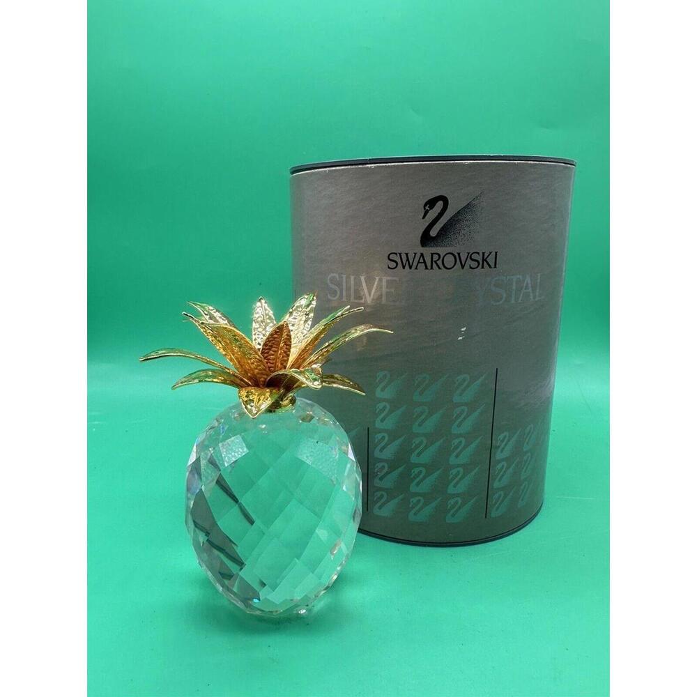 Swarovski Crystal Pineapple Gold Gilt Leaf 7507 105001 Austria in Original Box